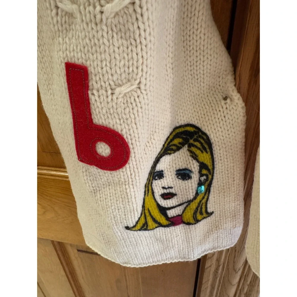 NWT‎ GAP Lambswool Knit Scarf Pop Art Girl Letter B Cream